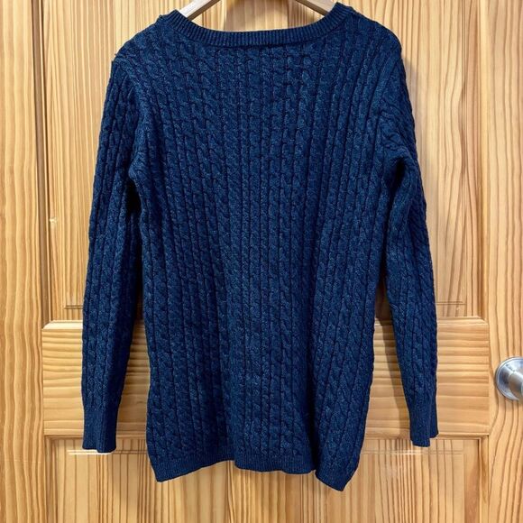 Evolution by Cyrus Blue Asymmetric Cable Knit Sweater Size Medium - Picture 2 of 4